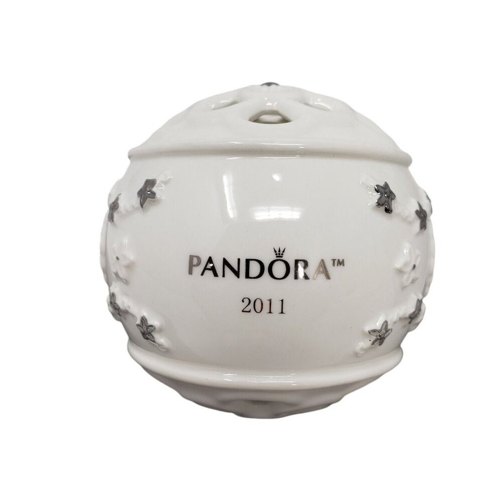 Pandora 2011 White Ceramic Ball Tree Ornament Round Christmas Holiday in Box